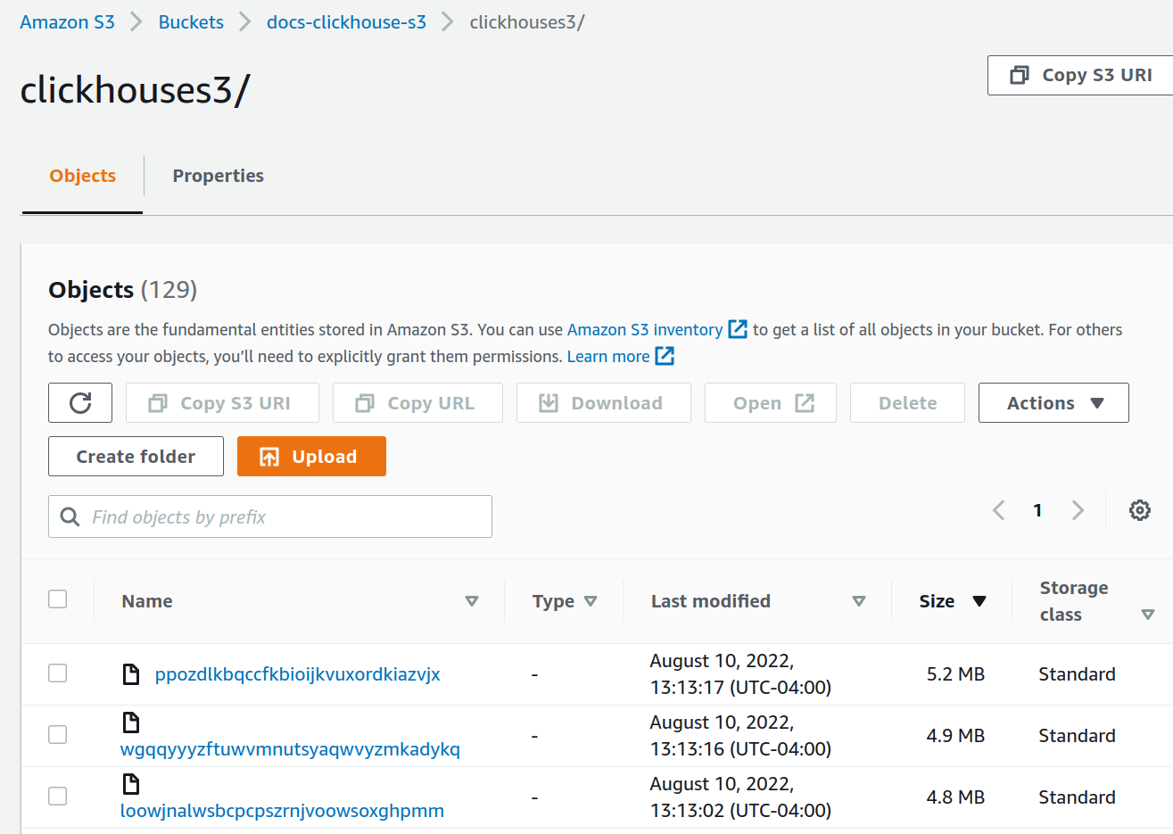 Size of data in first S3 bucket showing storage usage metrics - Zoomed