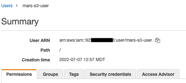 Copying the ARN of the IAM user - Zoomed