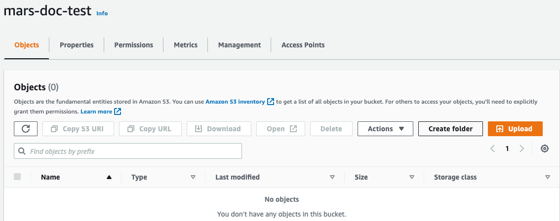 Creating a new folder in the S3 bucket - Zoomed