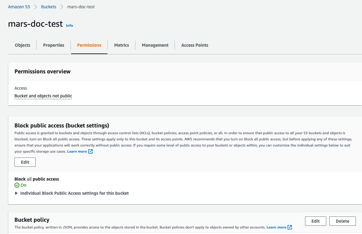 Accessing the S3 bucket policy configuration - Zoomed